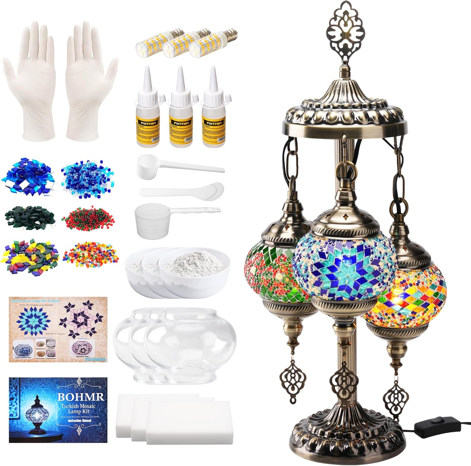 Art Craft Kits - DIY 3구 터키 모자이크 램프 키트,