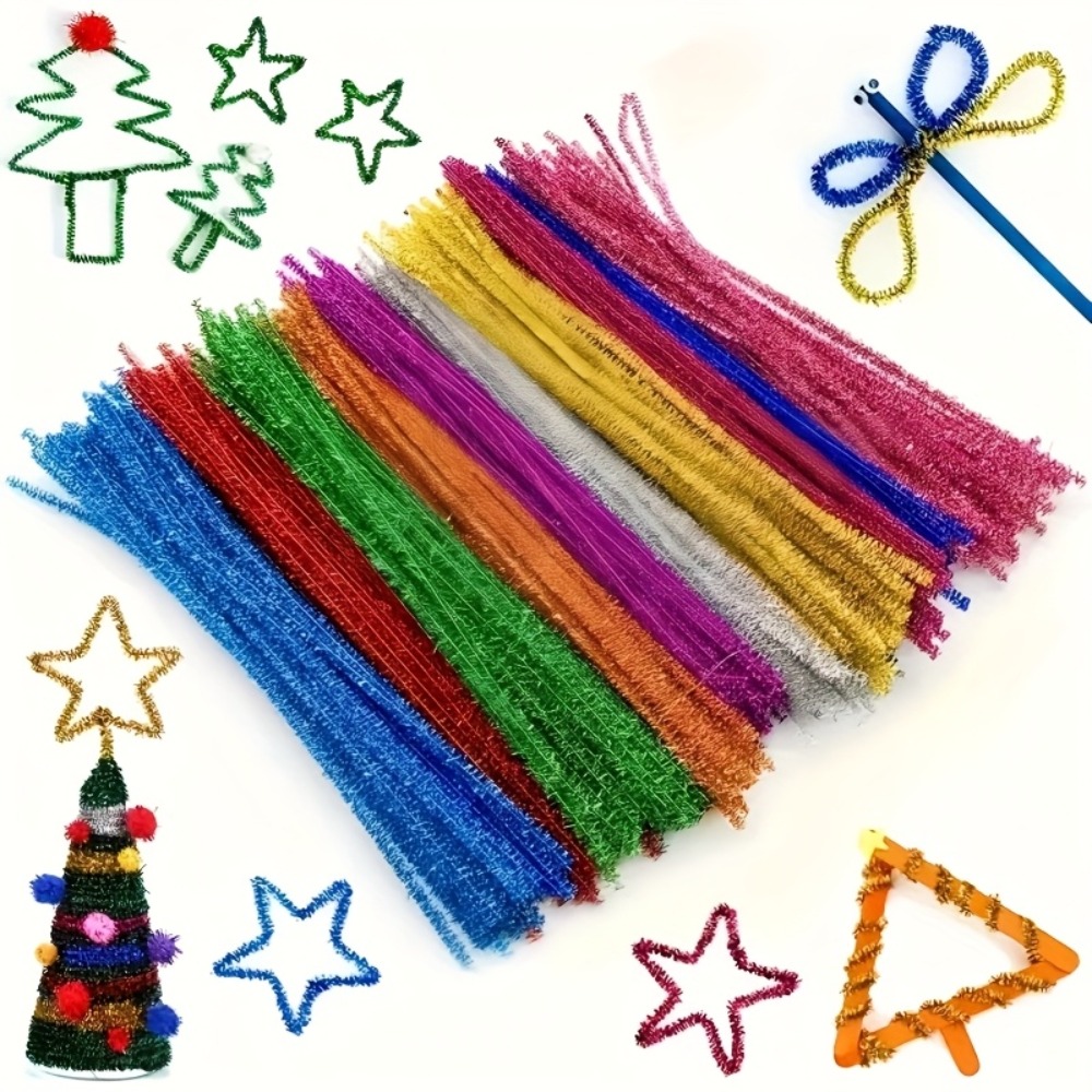Art Craft House Making - 100Pcs 30cm 반짝이는 플러시 파이프 클리너