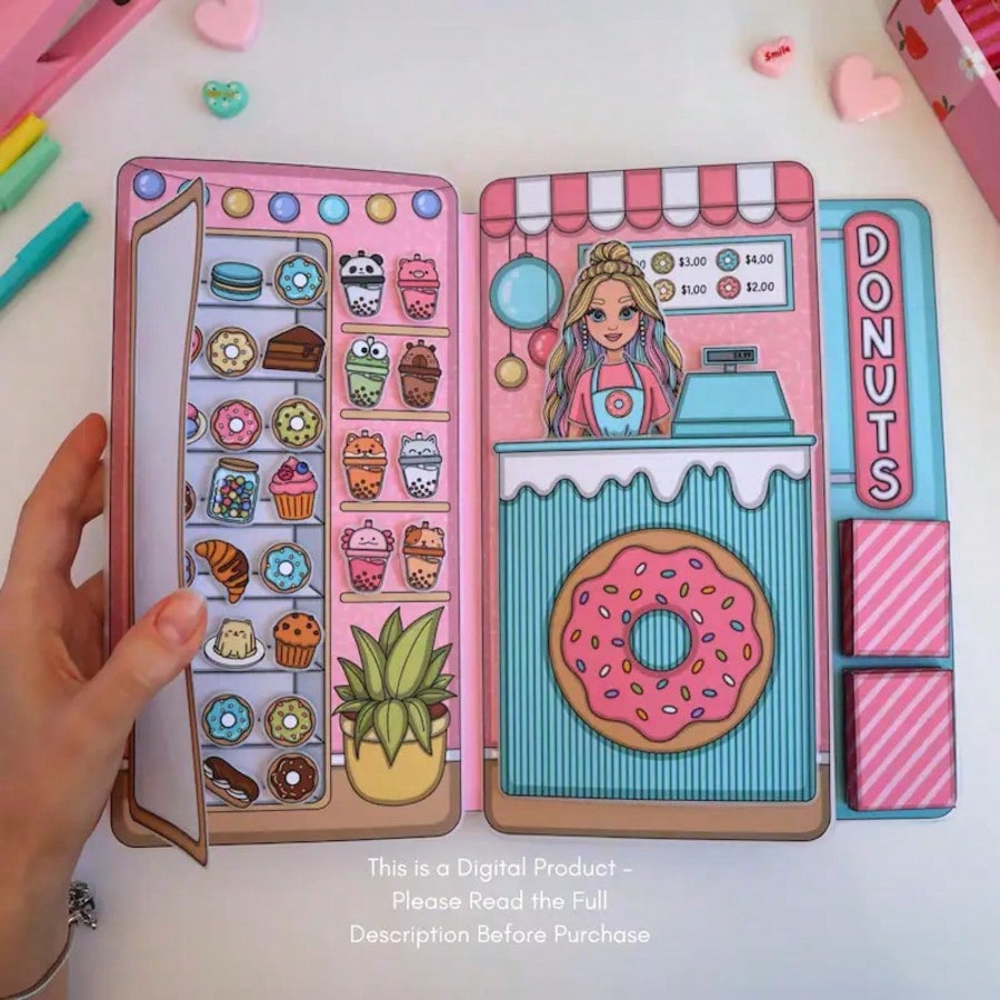 도넛 가게 놀이 세트, DIY 종이 인형 집 스티커북, - Art Craft House Making 리뷰 및 가격