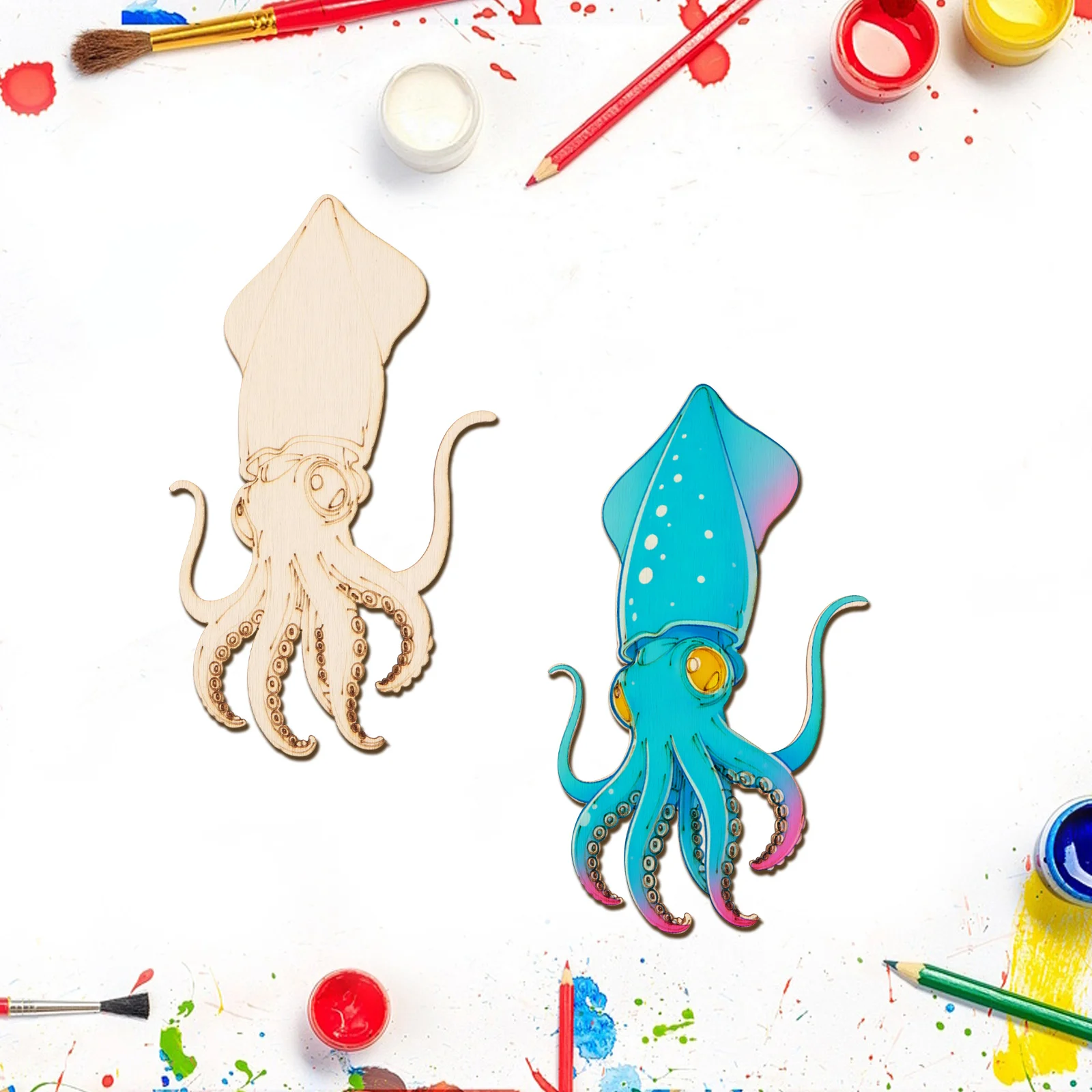 10개/세트 미완성 나무 공예 문어 동물 장식품 나무  - Art Crafts 리뷰 및 가격